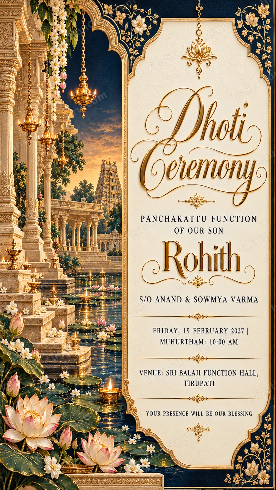 Elegant Dhoti Ceremony Invitation | InvitationGuru