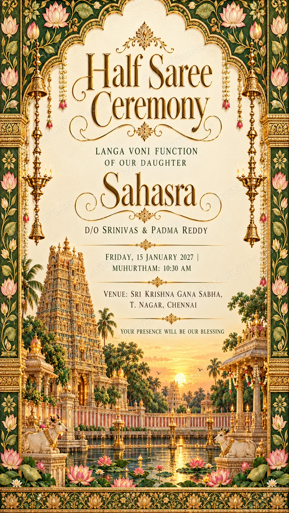Ornate South Indian Temple Wedding Ceremony Invitation | InvitationGuru