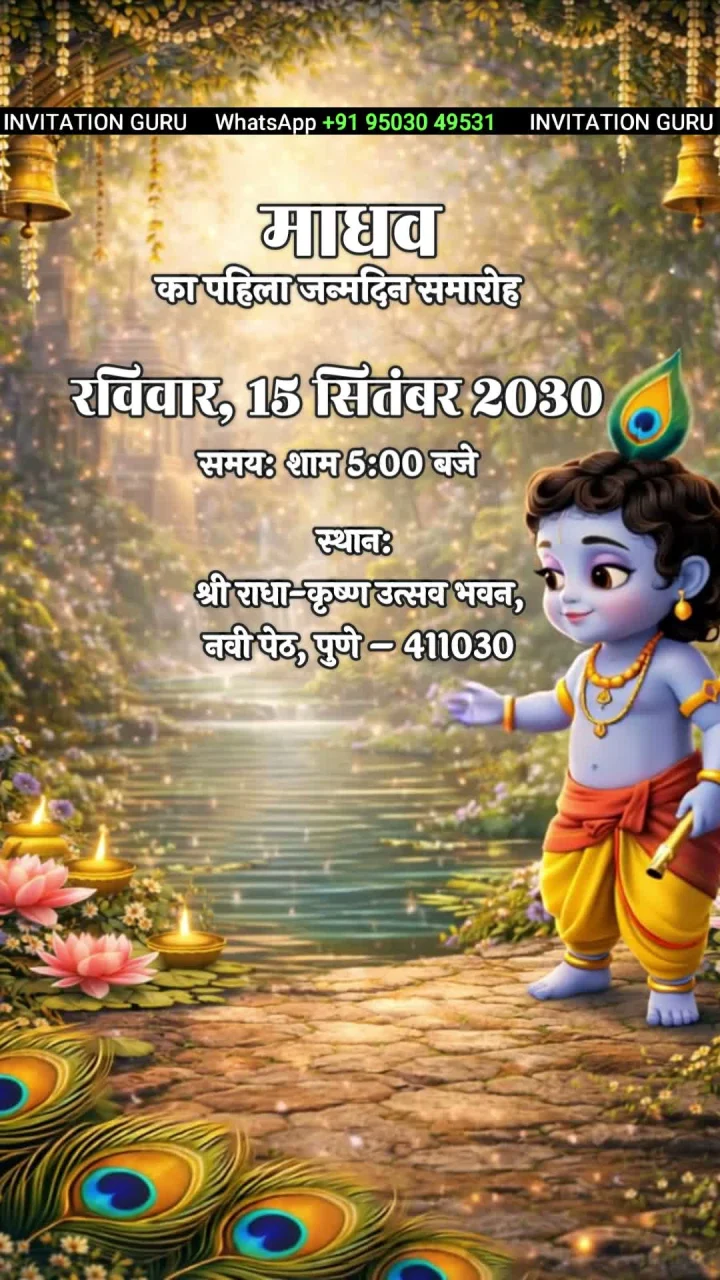Krishna Lotus 033 birthday invitation video by InvitationGuru