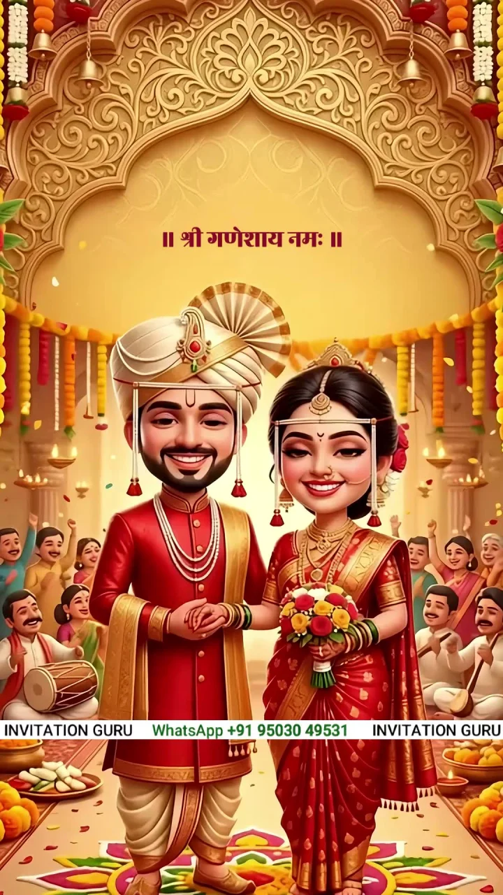 Mustered Yellow Red 1717 marathi wedding invitation video by InvitationGuru