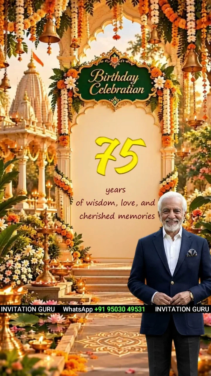 Milestone Festive Temple 7575 milestone birthday invitation video by InvitationGuru