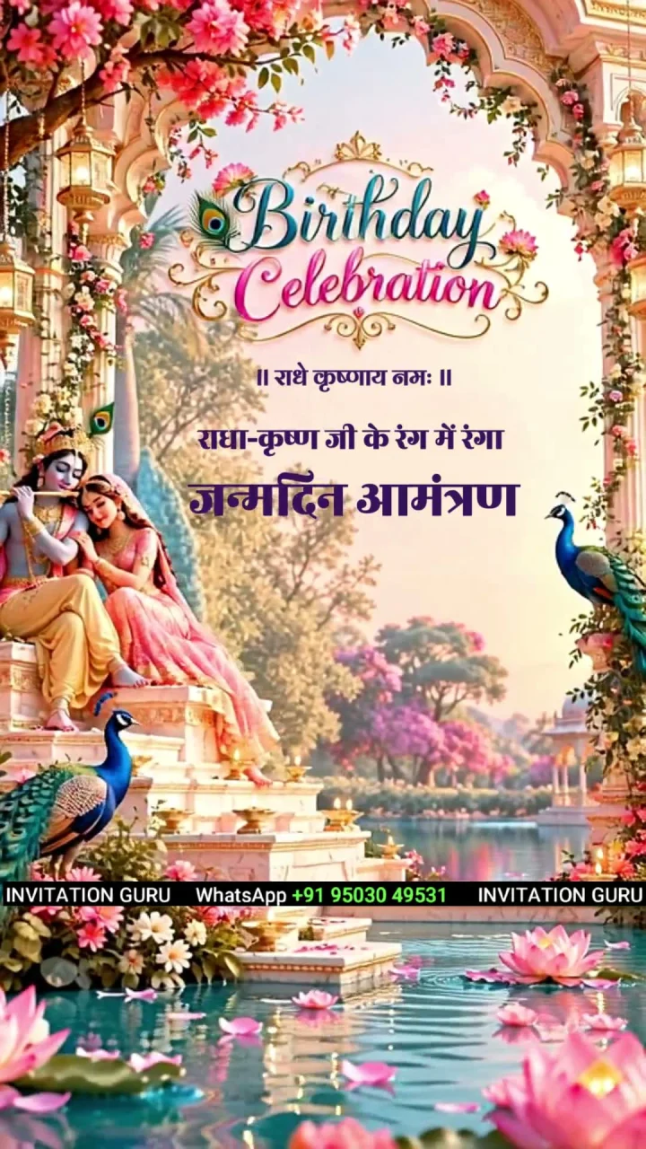 Radha Krishna Vrindavan Garden 616 birthday invitation video by InvitationGuru