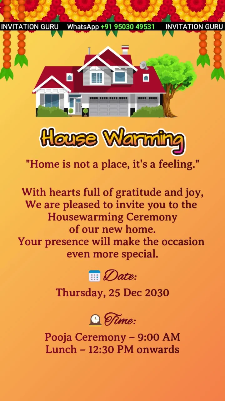 Orange Yellow 145 housewarming invitation video by InvitationGuru