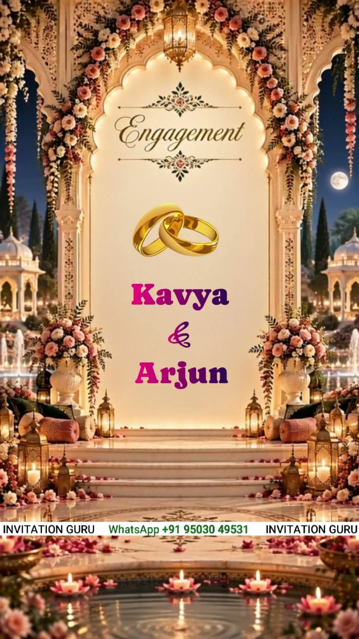 Mughal Garden Moonlight 3131 engagement invitation video by InvitationGuru