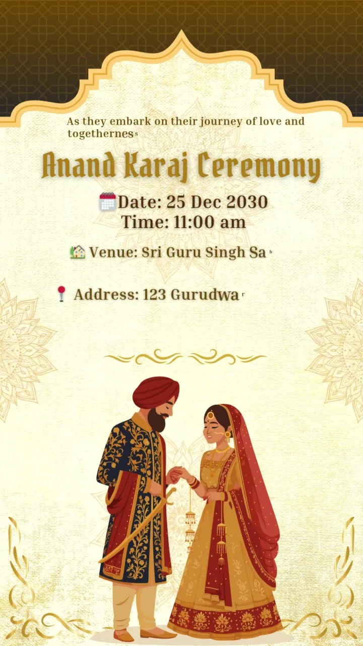 Punjabi Beige Brown 2040 sikh wedding invitation video by InvitationGuru