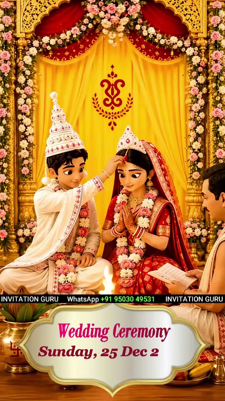 Bengali Red Yellow 0707 3D wedding invitation video by InvitationGuru