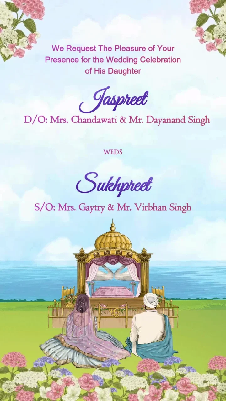 Light Blue Pink 0312 sikh wedding invitation video by InvitationGuru