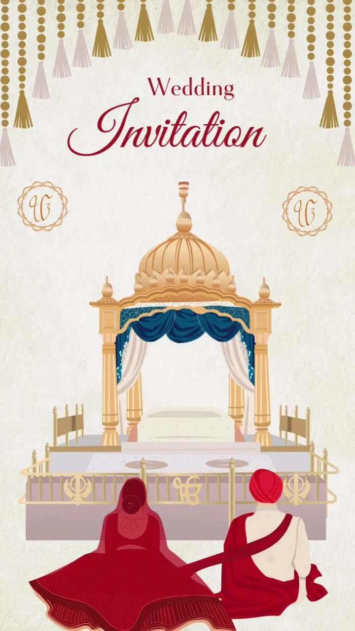 Punjabi Golden Beige 2030 sikh wedding invitation video by InvitationGuru