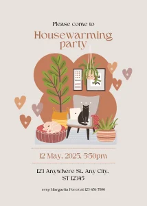 Party Cozy Beige and Brown Illustrative Housewarming Party Invitation Exclusive Birthday E-Card