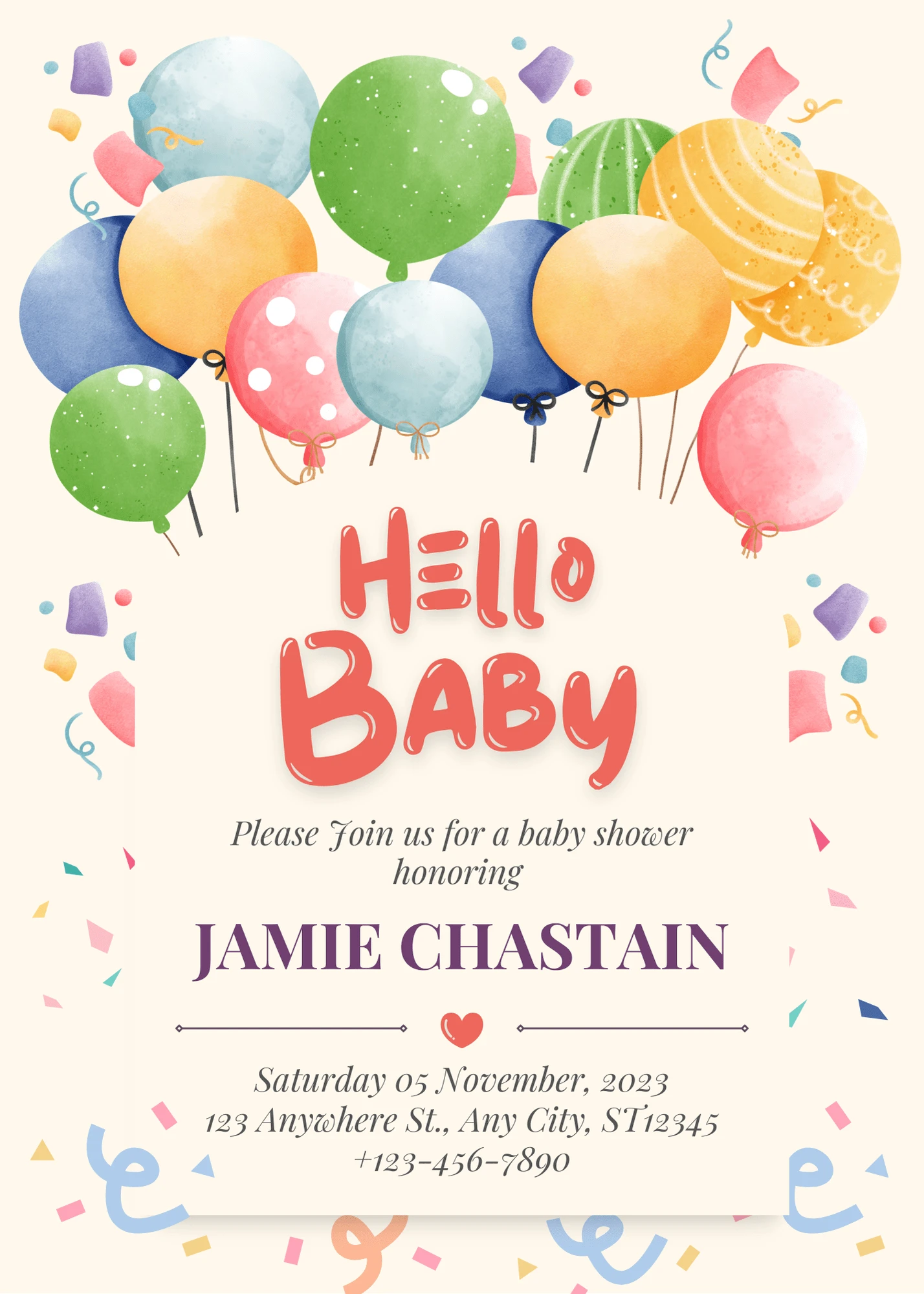 Digital Invitation Adorable Beige Colorful Balloon Baby Shower Invitation Interactive Digital Invitation