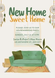 Minimalist Beige and Green Minimalist Housewarming Invitation Modern Party Invitation