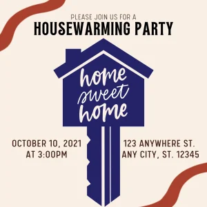 Digital Invitation Unique Beige and Blue House Key Housewarming Invitation Gold Themed Invitation