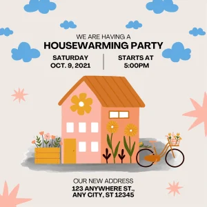 Digital Invitation Adorable Beige House Illustration Housewarming Invitation Sophisticated Celebration E-Card