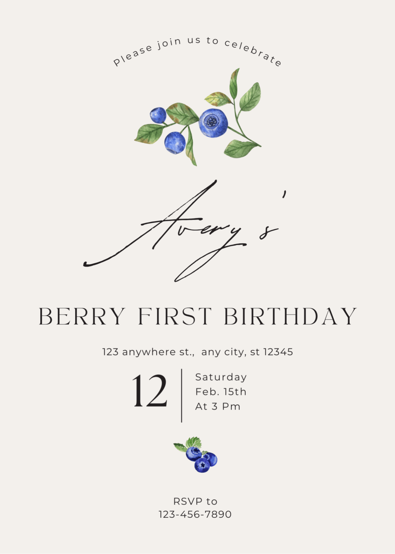 Fun Berry-Themed First Birthday Invitation for Kids Personalized WhatsApp Invite