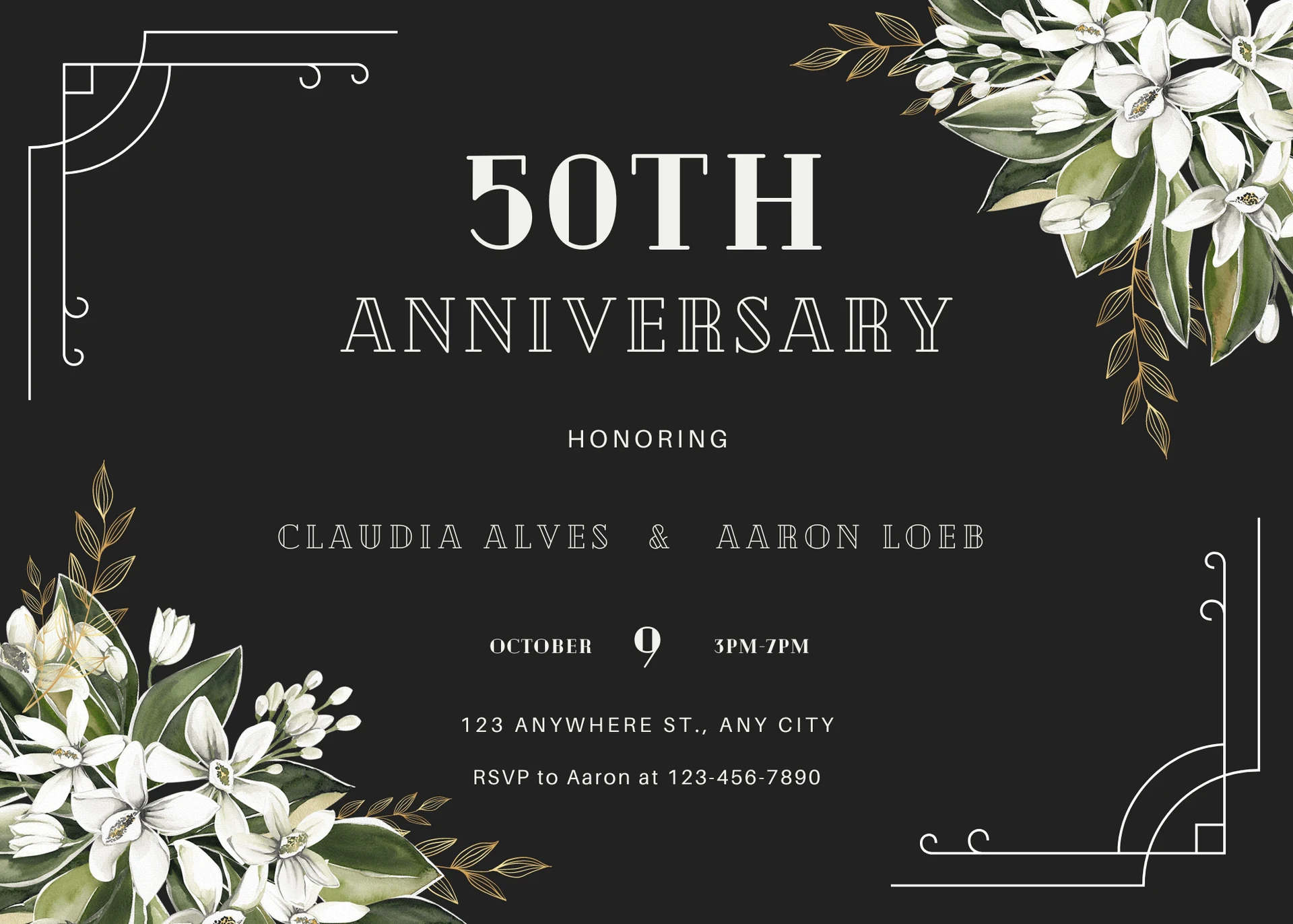 Elegant Black and White Watercolor Floral Anniversary Invitation High-Quality Video Invite