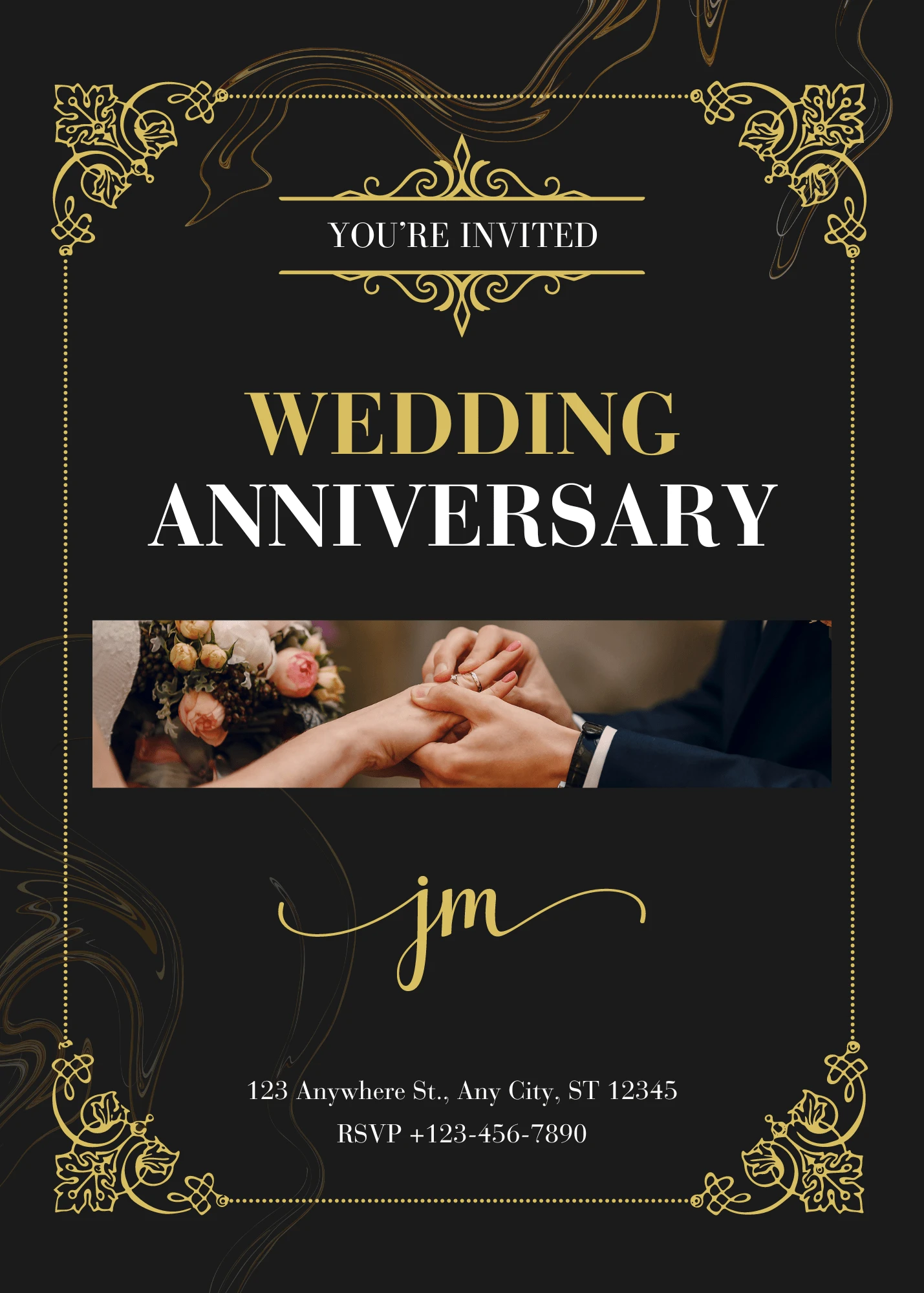 Elegant Stylish Black Elegant Wedding Anniversary Invitation Exclusive Birthday E-Card