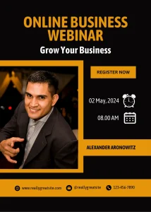 Digital Invitation Bold Black and Orange Corporate Online Business Webinar Invitation Interactive Digital Invitation