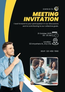 Digital Invitation Bold Black and Yellow Corporate Meeting Virtual Invitation Trendy Event E-Card