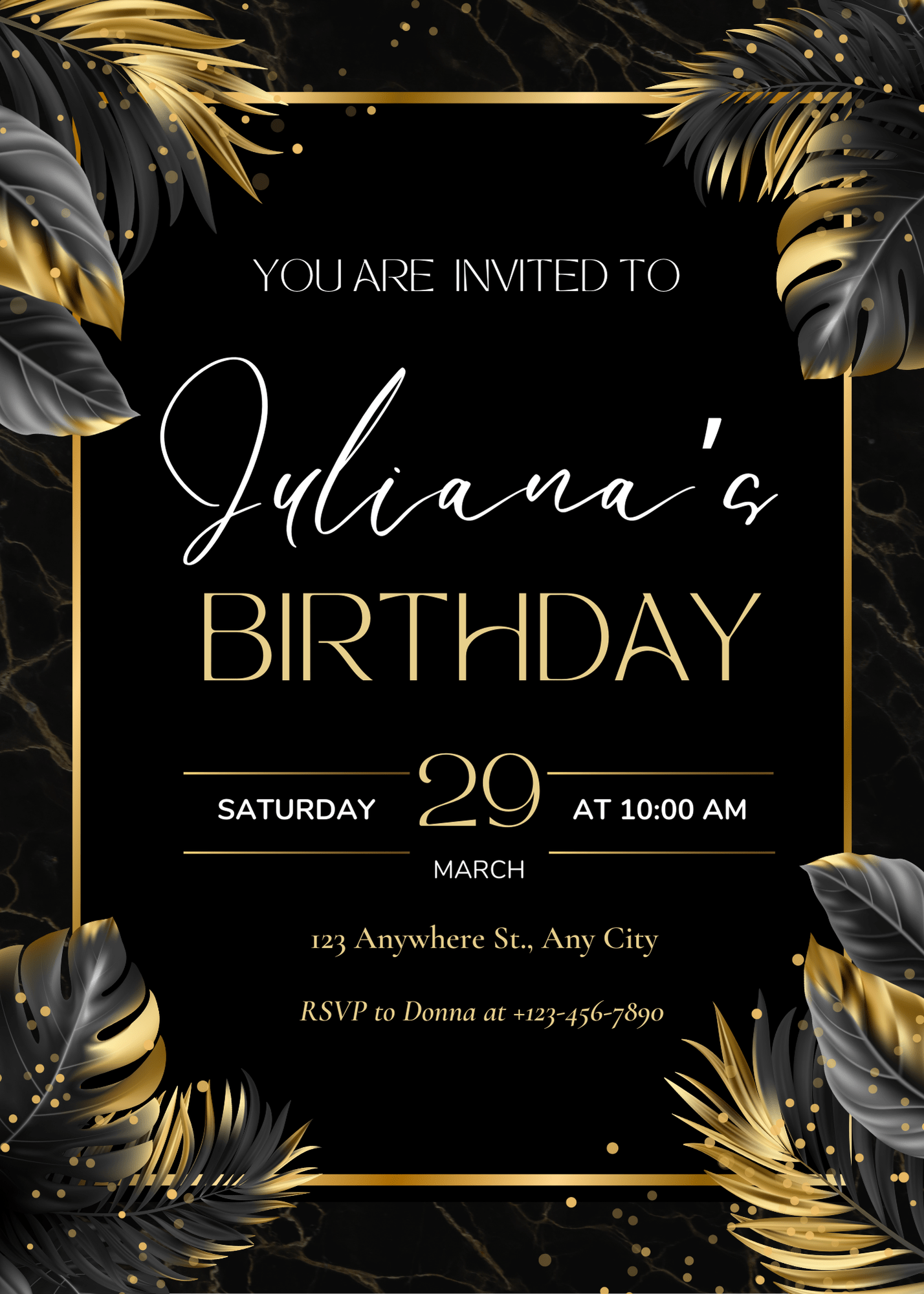 Black and Gold Elegant Birthday Invitation for a Glamorous Party Luxury Celebration Invite