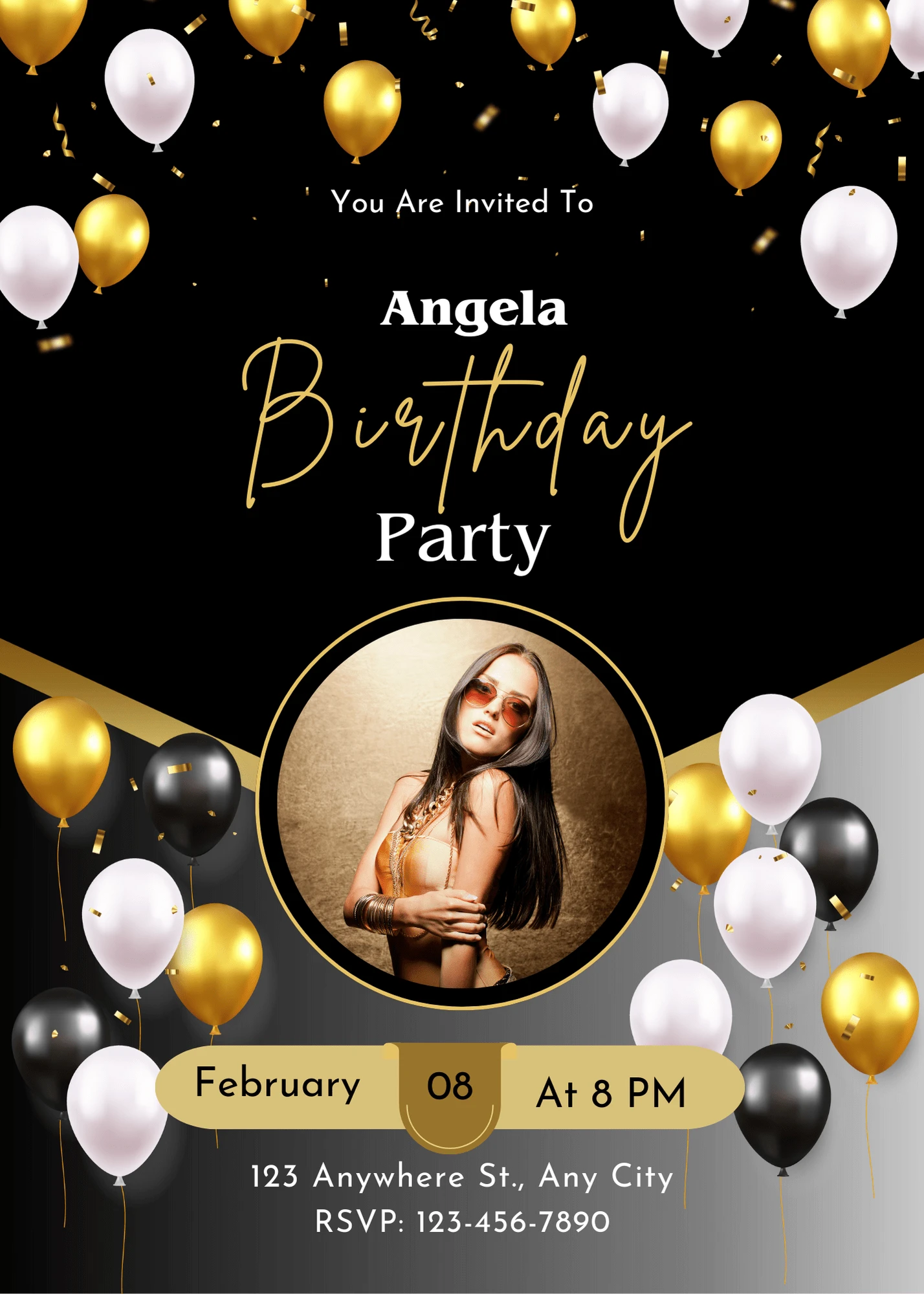 Elegant Stylish Black and Gold Elegant Birthday Party Invitation Card Elegant Digital Invitation