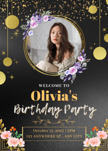 Elegant Best Black and Gold Floral Birthday Party Invitation for Elegant Events Luxury Celebration Invite