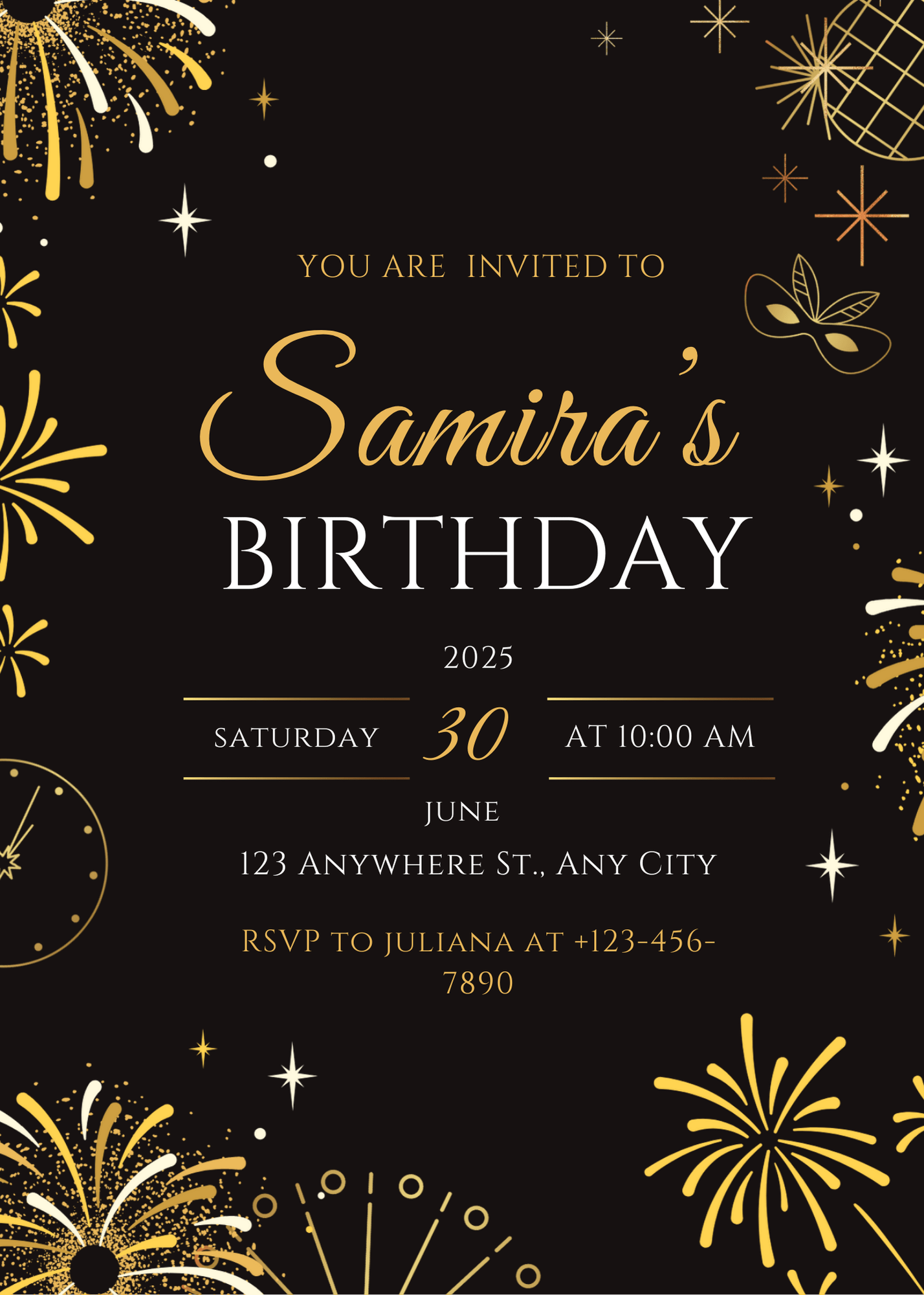 Elegant Black and Gold Luxury Birthday Invitation for Elegant Celebrations Trendy Event E-Card