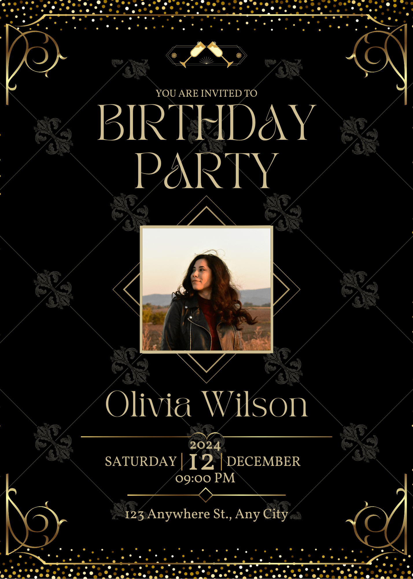 Minimalist Sleek Black and Gold Minimalist Birthday Party Invitation for Stylish Events Interactive Digital Invitation