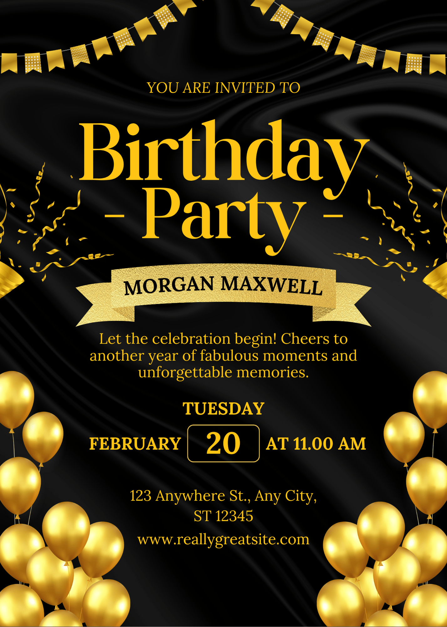 Elegant Stylish Black and Yellow Elegant Birthday Party Invitation for Upscale Events Trendy Event E-Card