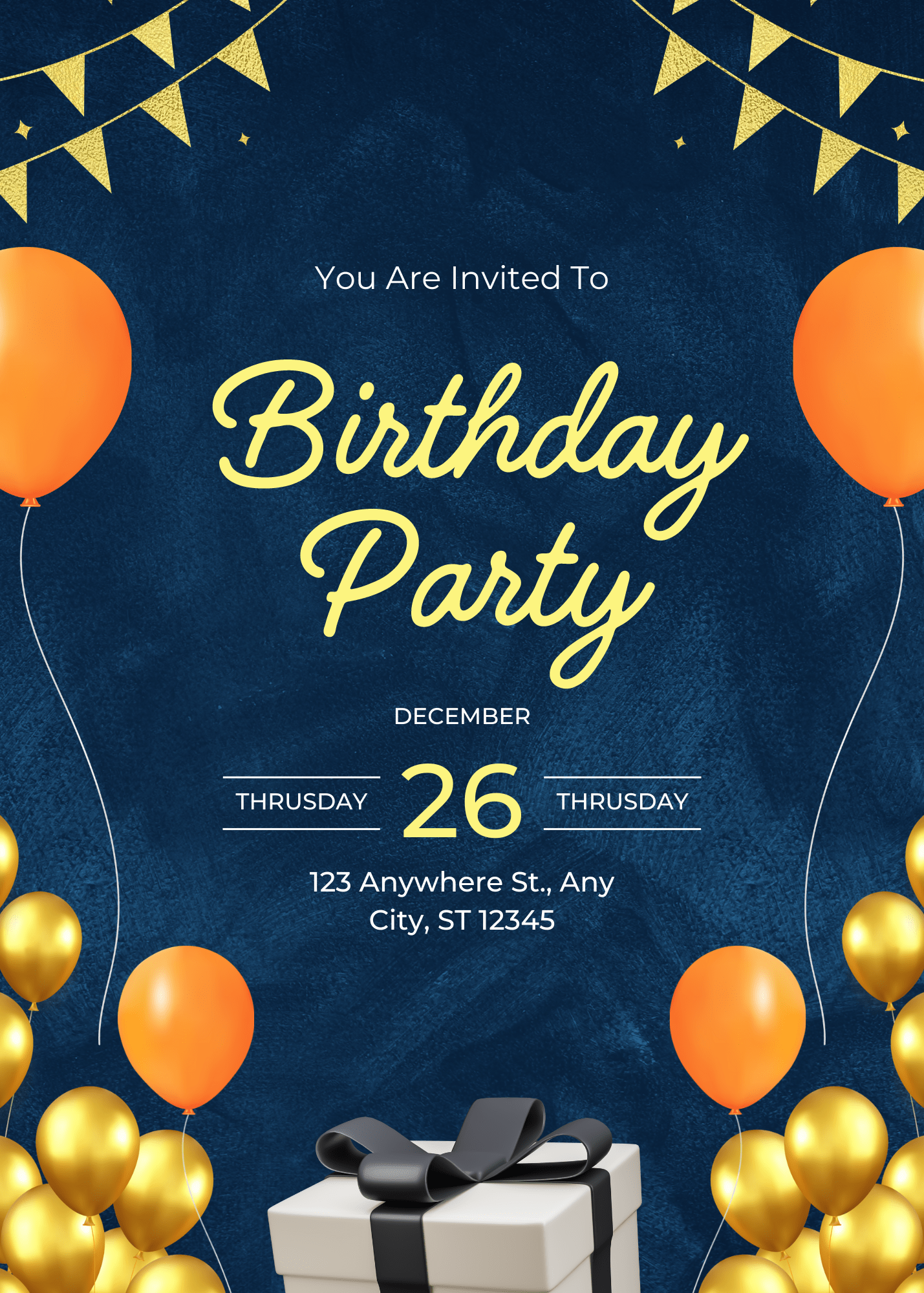 Modern Stylish Blue and Gold Modern Birthday Party Invitation for Trendy Celebrations Luxury Celebration Invite