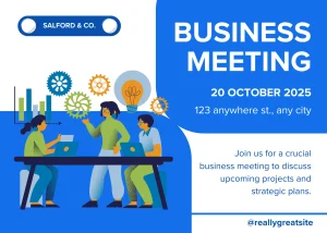 Digital Invitation Dynamic Blue and White Illustrative Business Meeting Invitation High-Quality Video Invite
