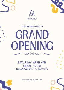 Vibrant Vibrant Blue and Yellow Corporate Grand Opening Invitation Flyer Personalized WhatsApp Invite