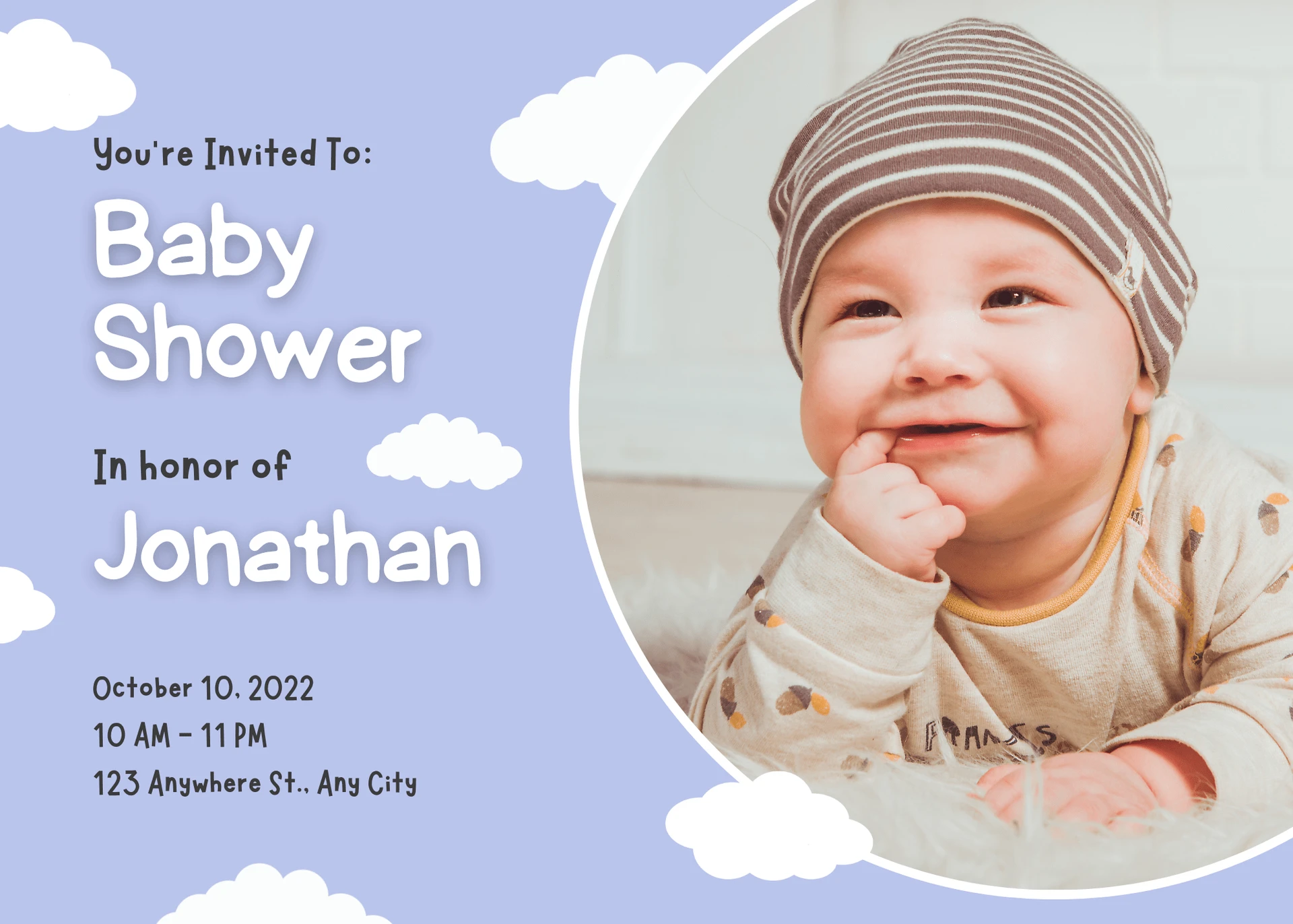Fun Blue Baby Shower Invitation Landscape for Cheerful Celebrations Personalized WhatsApp Invite
