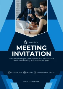 Digital Invitation Professional Blue Corporate Meeting Virtual Invitation Glitter Party E-Card