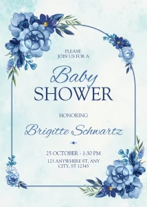 Elegant Blue Floral Watercolor Baby Shower Invitation Interactive Digital Invitation
