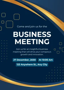 Modern Elegant Blue Gold and White Modern Business Meeting Invitation High-Quality Video Invite