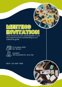 Digital Invitation Professional Blue and Green Corporate Meeting Virtual Invitation Personalized WhatsApp Invite