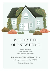 Party Blue House Illustration Housewarming Party Invitation Interactive Digital Invitation