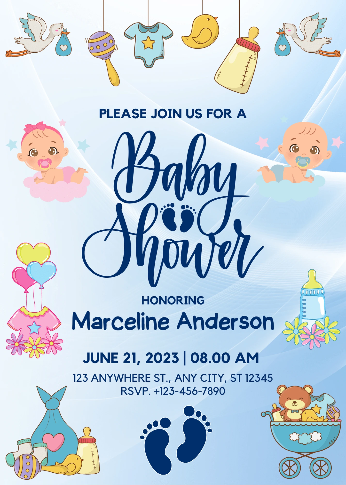 Minimalist Modern Blue Minimalist Baby Shower Invitation Interactive Digital Invitation