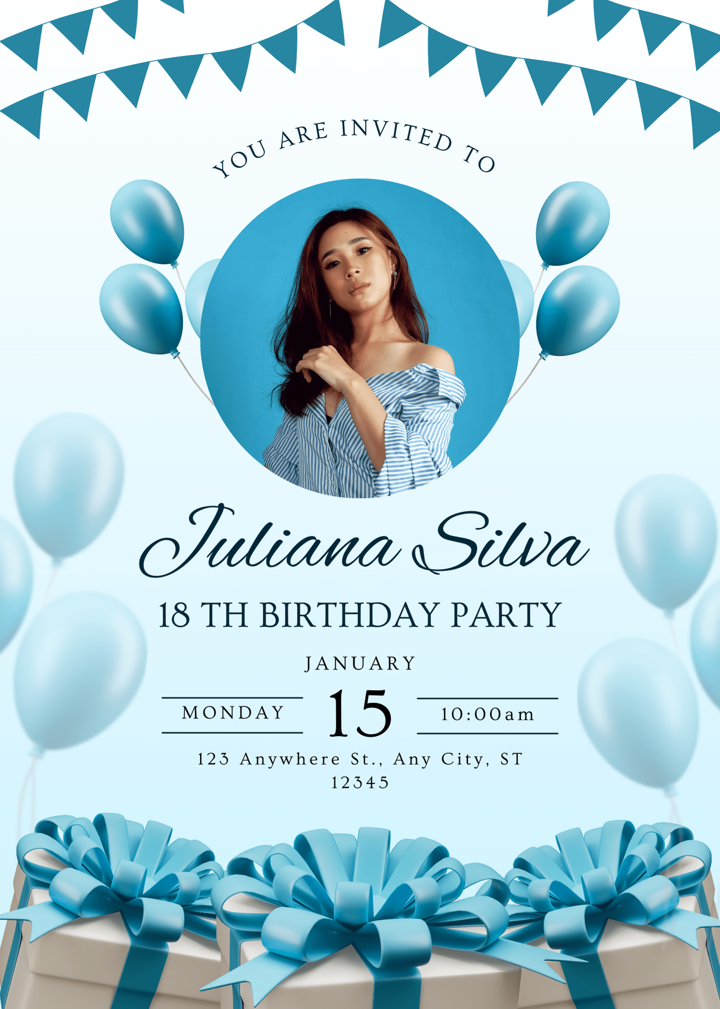 Modern Blue Modern Birthday Party Invitation Elegant Digital Invitation
