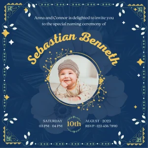 Digital Invitation Sweet Blue Baby Naming Invitation for Cherished Moments Luxury Celebration Invite