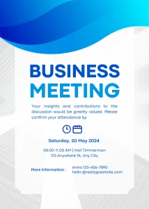 Minimalist Sleek Blue Simple Clean Minimalist Business Meeting Invitation Modern Party Invitation