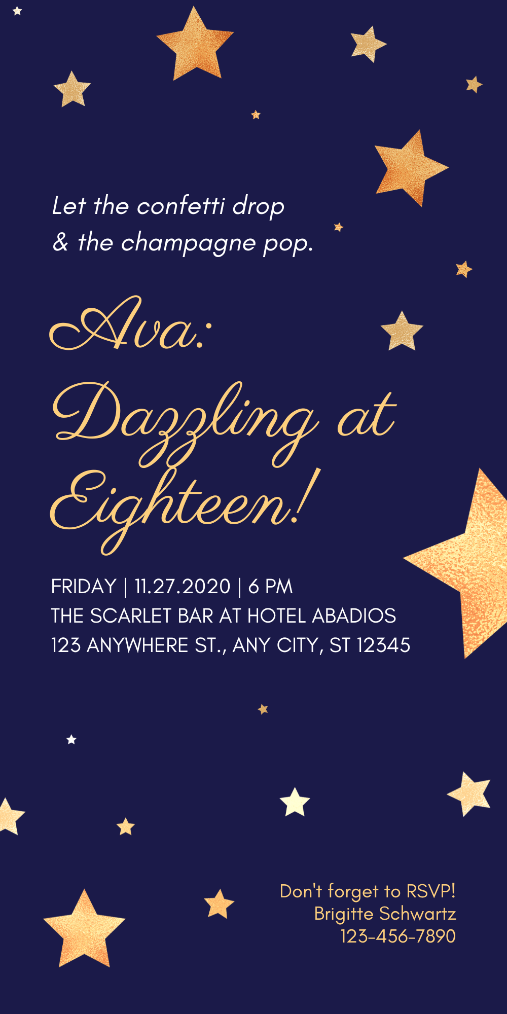 Glitter Dazzling Blue Stars Glitter and Gold Birthday Invitation for Starry Nights Luxury Celebration Invite