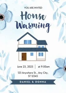 Digital Invitation Beautiful Blue Watercolor Housewarming Invitation High-Quality Video Invite