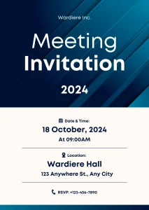 Modern Fresh Blue and White Modern Meeting Virtual Invitation Luxury Celebration Invite