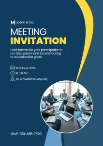Vibrant Vibrant Blue and Yellow Corporate Meeting Invitation Modern Party Invitation