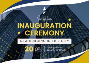 Digital Invitation Professional Blue and Yellow Corporate Inauguration Ceremony Invitation Personalized WhatsApp Invite