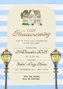 Digital Invitation Best Blue and Cream Illustrative Housewarming Invitation High-Quality Video Invite