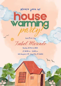 Digital Invitation Rustic Blue and Green Watercolor Housewarming Invitation Luxury Celebration Invite