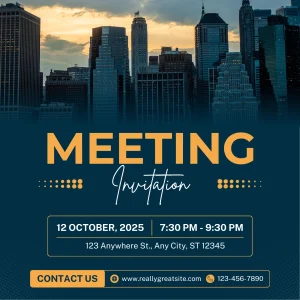 Modern Stylish Blue and Orange Modern Meeting Invitation Modern Party Invitation