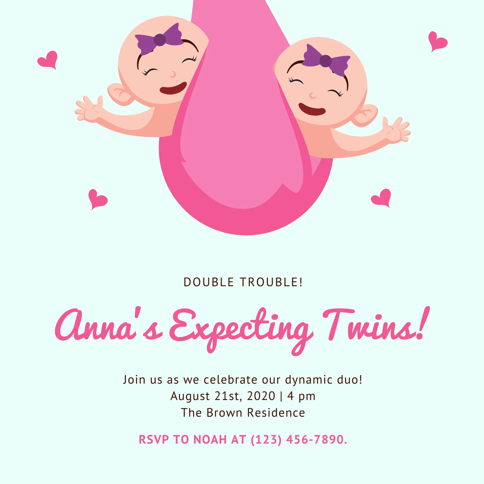 Digital Invitation Sweet Blue and Pink Twins Baby Shower Invitation Glitter Party E-Card